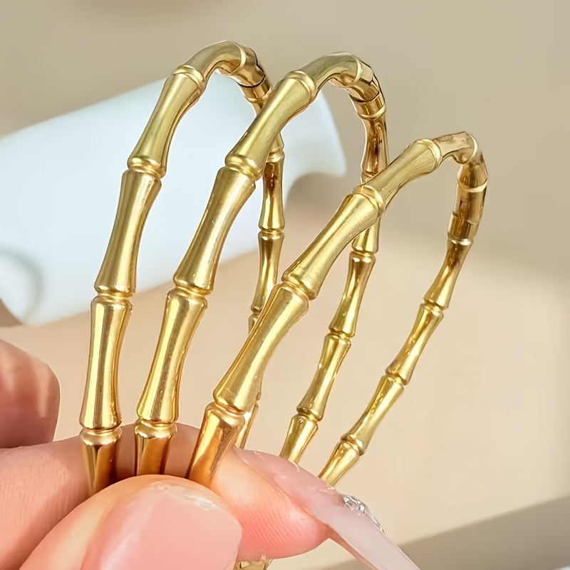 3pc Bamboo Joint Golden Bangle Set, 18K Plated